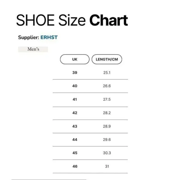 0045 shoes size chart